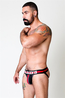 RENEGADE JOCKSTRAP BLACK/RED, NYLON/SPANDEX, SIZES: S M L XL