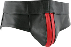 JOCKSTRAP NAPA LEATHER, ZIPPED, RED STRIPPED