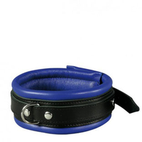 LEATHER COLLAR BLACK/BLUE, 5 CM, 3 D-RINGS