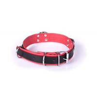 LEATHER COLLAR BLACK/RED COLLAR, 5 CM, 3 D-RINGS