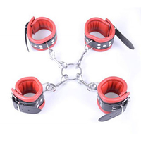 WRIST & ANKLE CUFFS LEATHER WRIST & ANKLE CUFFS, BALCK/RED